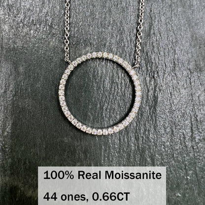 Moissanite Circle Pendant Necklace for Women in Sterling Silver 1.5cm/2.5cm