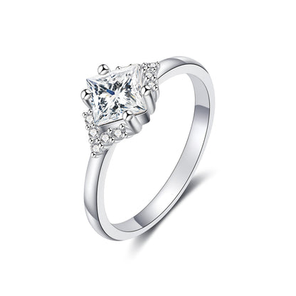 Moissanite Princess Cut Cluster Engagement Rings for Women 0.8CT