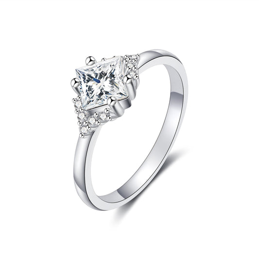 Moissanite Princess Cut Cluster Engagement Rings for Women 0.8CT