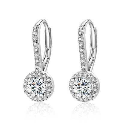 Moissanite Round Cut Halo Leverback Drop Earrings for Women 1CT