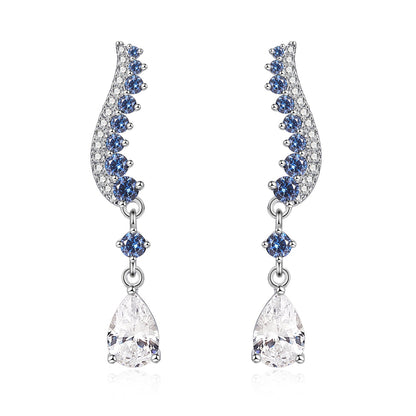 Moissanite Pear Angle Wing Sapphire Climber Dangle Earrings