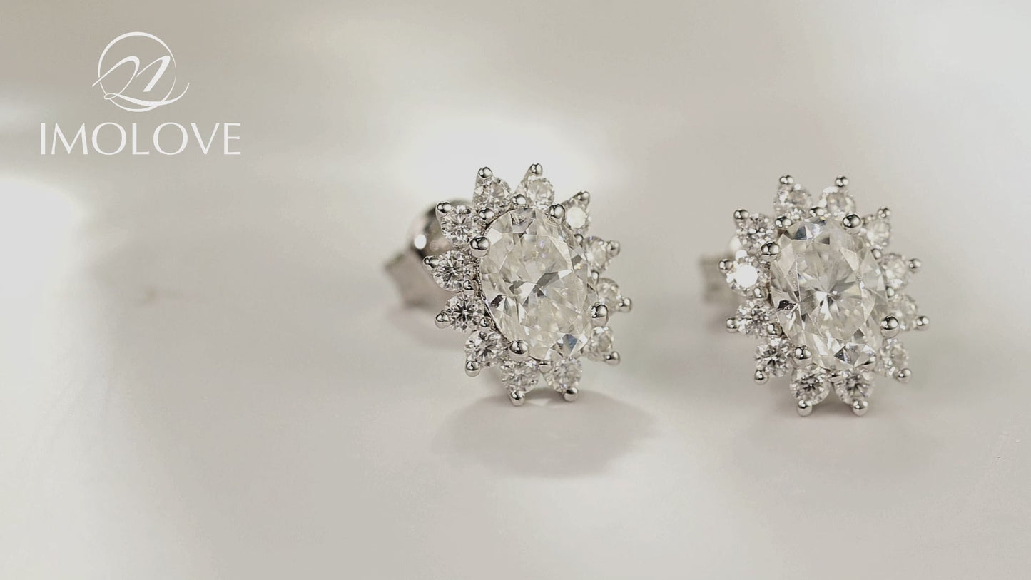 Oval Cut Moissanite Hypoallergenic Stud Earrings for Women 1.5 Carat
