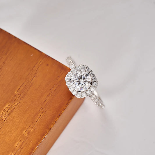 Moissanite Square Halo Engagement Rings for Women 1.64CT