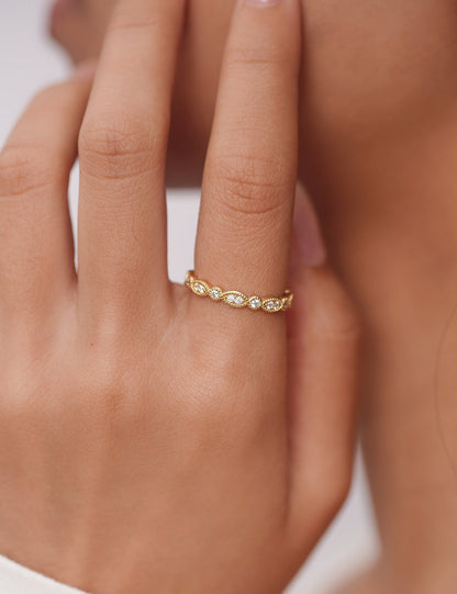 Moissanite Milgrain Marquise and Dot Full Wedding Band for Women