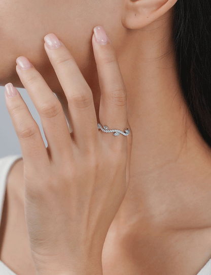Moissanite Wedding Band Stackable Leaf Band Rings for Women