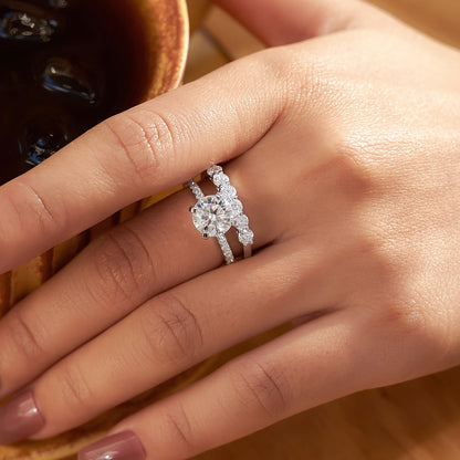 14K White Gold Moissanite Engagement Ring with Pave Band 1CT-3CT
