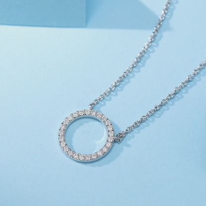 Moissanite Circle Pendant Necklace for Women in Sterling Silver 1.5cm/2.5cm