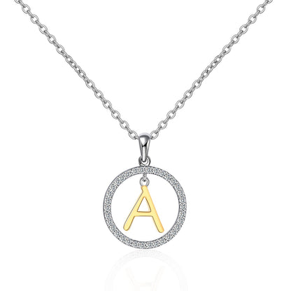 Moissanite Circle Letter A Pendant Necklace for Women