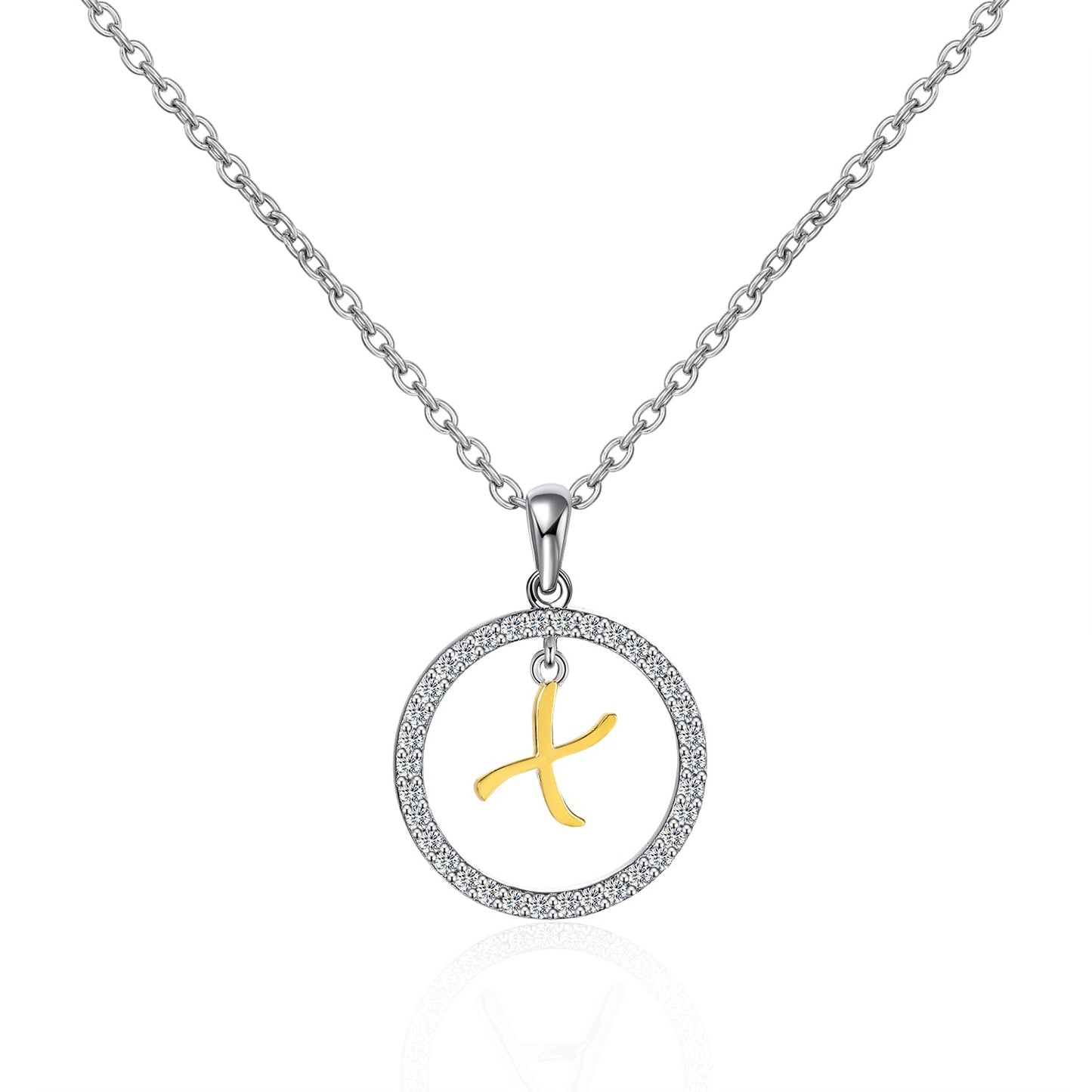 Moissanite Circle Letter X Pendant Necklace for Women