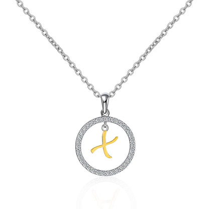 Moissanite Circle Letter X Pendant Necklace for Women