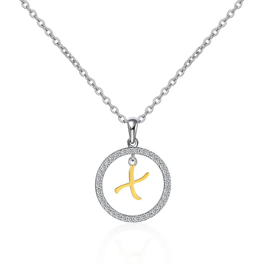 Moissanite Circle Letter X Pendant Necklace for Women