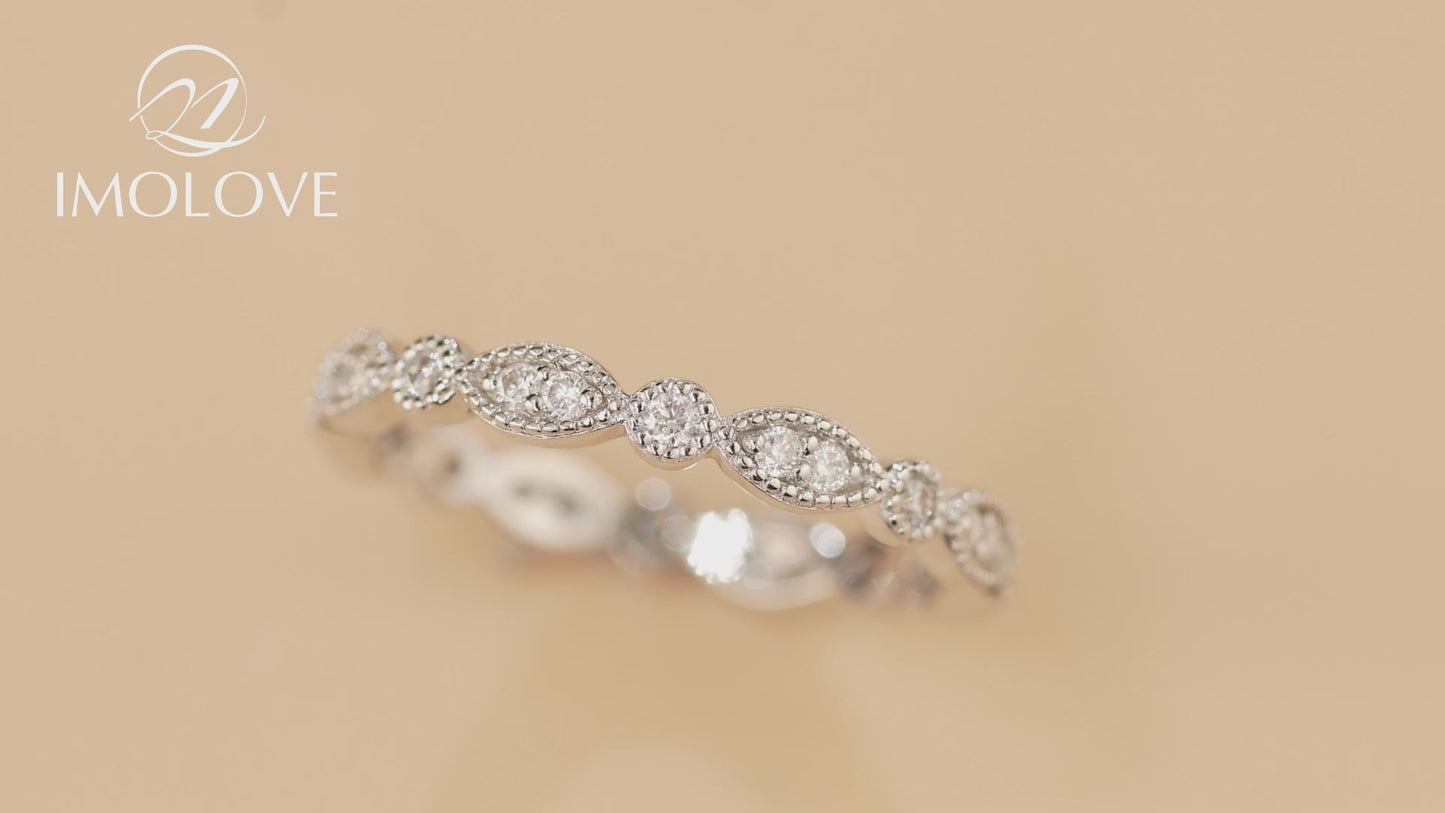Moissanite Milgrain Marquise and Dot Full Wedding Band for Women