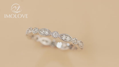 Moissanite Milgrain Marquise and Dot Full Wedding Band for Women