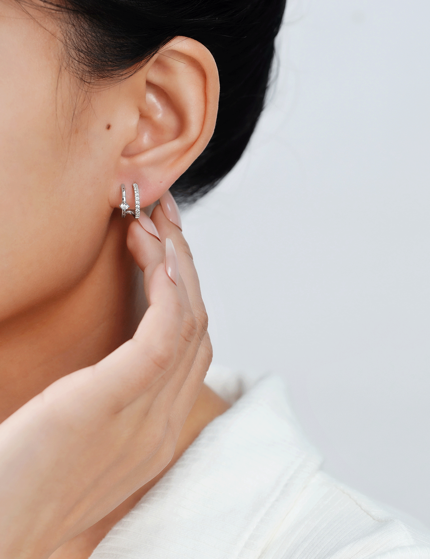 Moissanite Half Hoops Earrings with Solitaire Accent Stone