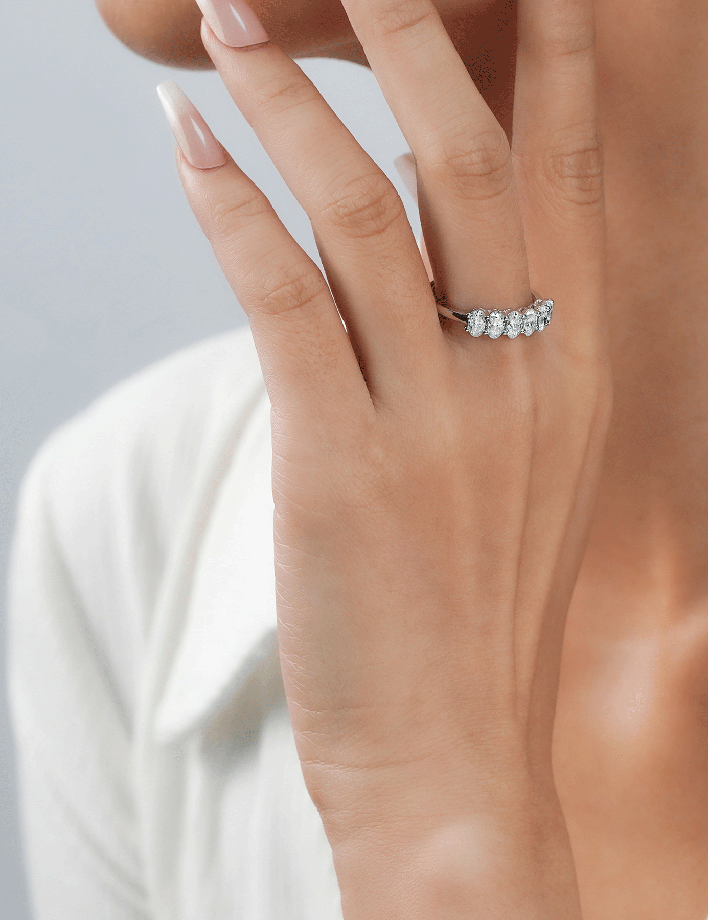 Oval Moissanite Eternity Wedding Band Ring