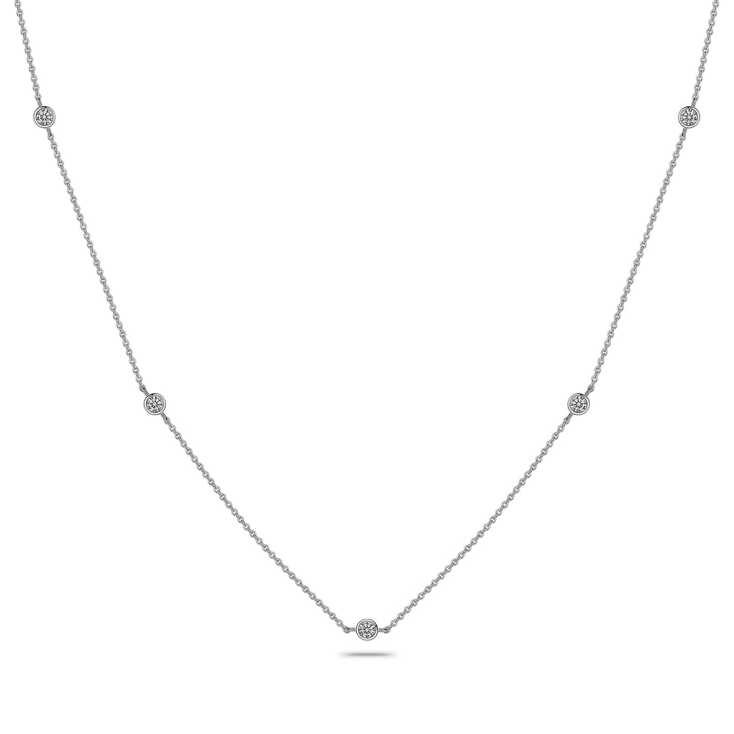 Moissanite Station Necklaces for Women Sterling Silver Dainty Bezel Set Stones 3.0MM