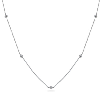 Moissanite Station Necklaces for Women Sterling Silver Dainty Bezel Set Stones 3.0MM
