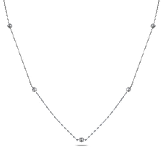 Moissanite Station Necklaces for Women Sterling Silver Dainty Bezel Set Stones 3.0MM