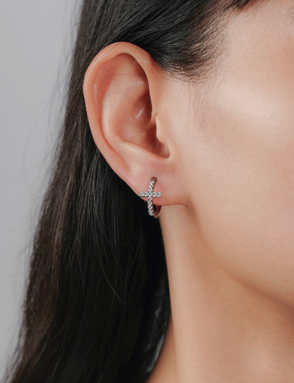 Moissanite Cross Hoop Earrings