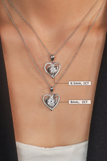 Heart Pendant Necklaces for Women 925 Sterling Silver with 1-2CT Moissanite