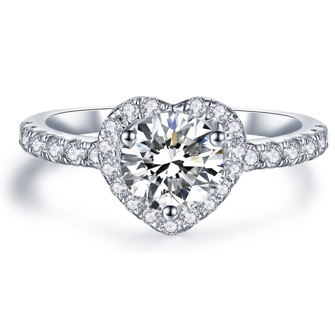 Moissanite Heart-Shaped Halo Engagement Rings for Women 1.64CT