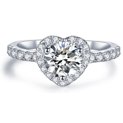 Moissanite Heart-Shaped Halo Engagement Rings for Women 1.64CT