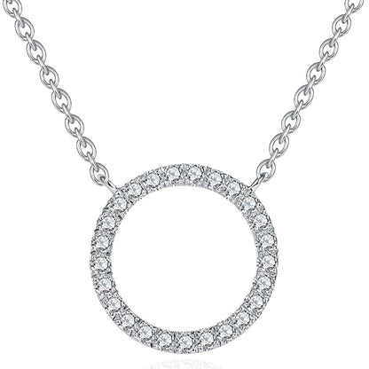 Moissanite Circle Pendant Necklace for Women in Sterling Silver 1.5cm/2.5cm