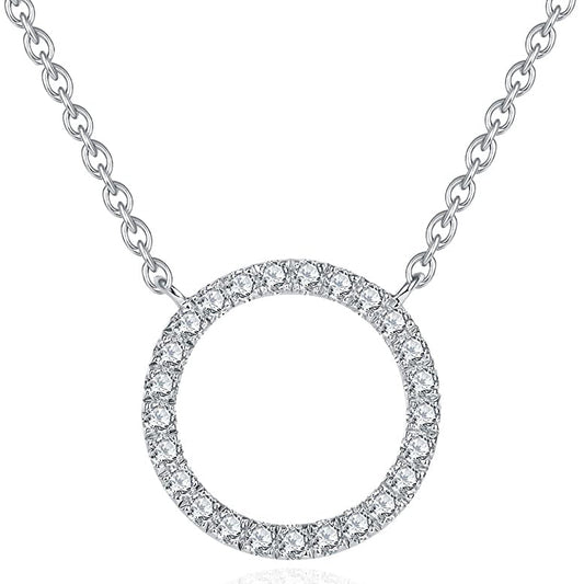 Moissanite Circle Pendant Necklace for Women in Sterling Silver 1.5cm/2.5cm