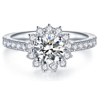 Moissanite Flower Halo Engagement Rings for Women 1.64CT