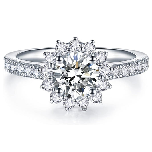 Moissanite Flower Halo Engagement Rings for Women 1.64CT