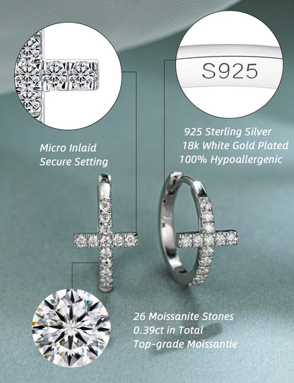 Moissanite Cross Hoop Earrings