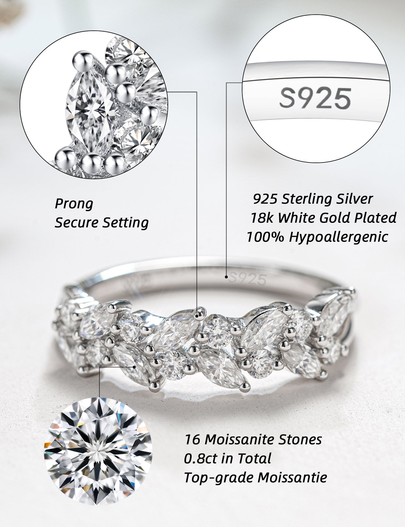 Moissanite Trendy 0.8 Carat Marquise Eternity Wedding Band for Women
