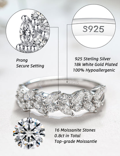 Moissanite Trendy 0.8 Carat Marquise Eternity Wedding Band for Women