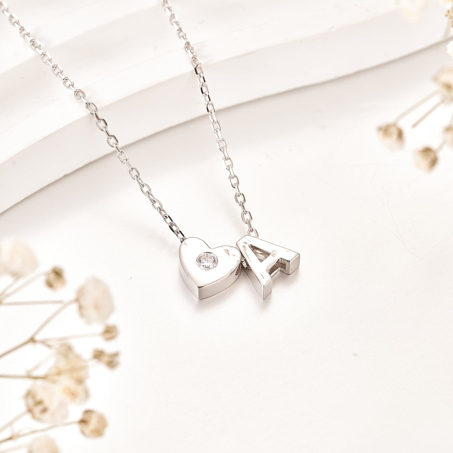 Moissanite Initial Letter A Heart Necklaces for Women