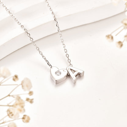 Moissanite Initial Letter A Heart Necklaces for Women