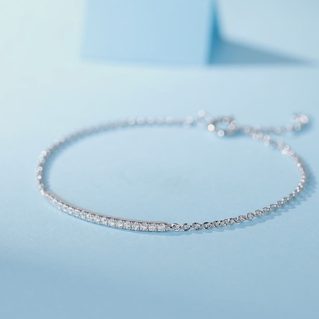 Moissanite Pave Bar Bracelet for Women in Sterling Silver