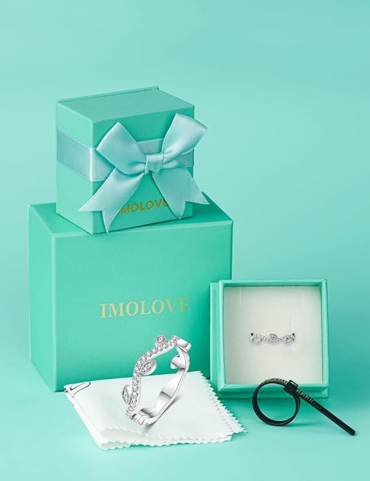 Moissanite Wedding Band Stackable Leaf Band Rings for Women