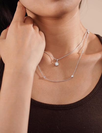 Moissanite Station Necklaces for Women Sterling Silver Dainty Bezel Set Stones 3.0MM