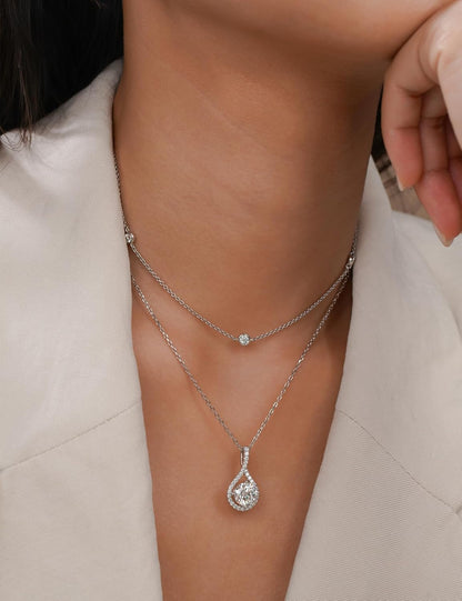 Moissanite Teardrop Pendant Necklaces for Women 2CT