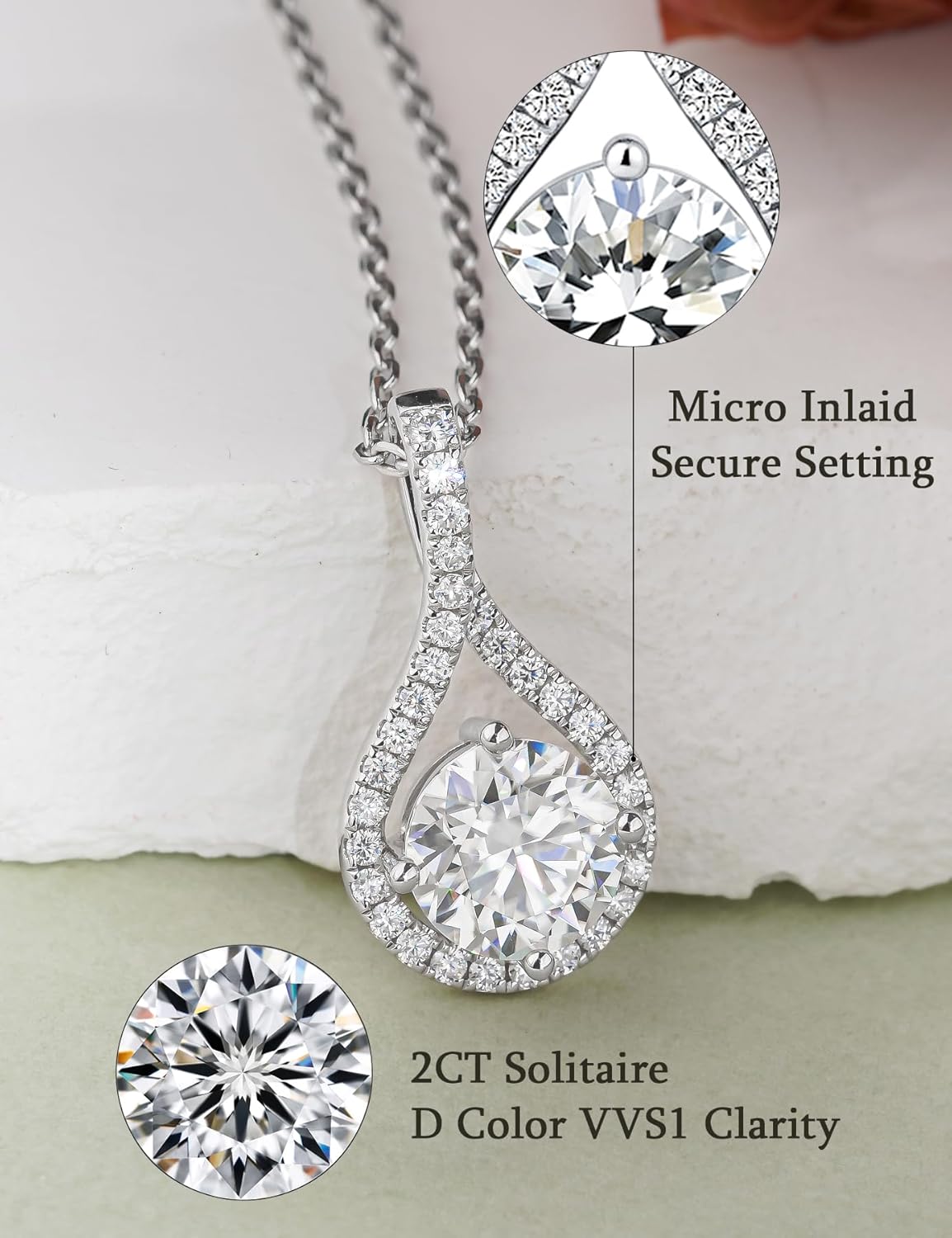 Moissanite Teardrop Pendant Necklaces for Women 2CT