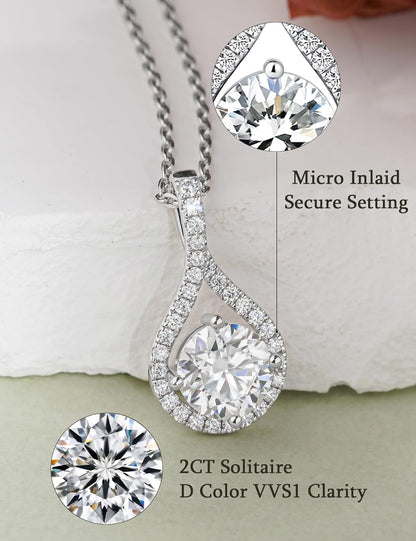 Moissanite Teardrop Pendant Necklaces for Women 2CT