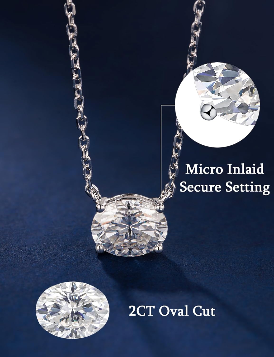 BLISSPAVILION 2CT Oval Moissanite Solitaire Pendant Necklaces for Women