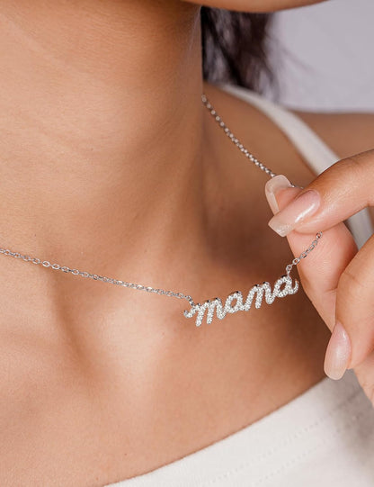 Moissanite Mama Necklace for Women ¨C Sparkling ¡°MAMA¡± Pendant Gift for Mom