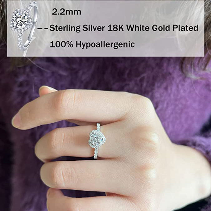 Moissanite Heart-Shaped Halo Engagement Rings for Women 1.64CT
