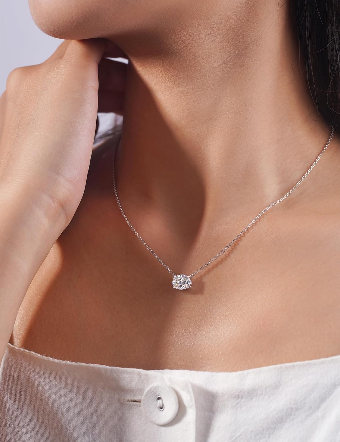 BLISSPAVILION 2CT Oval Moissanite Solitaire Pendant Necklaces for Women