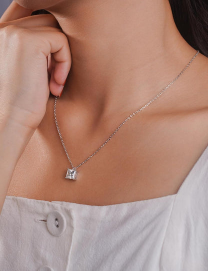 BLISSPAVILION 2CT Princess Moissanite Solitaire Pendant Necklaces for Women