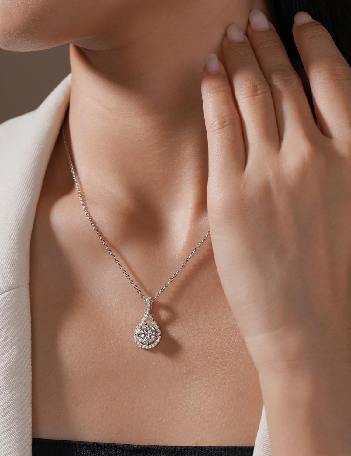 Moissanite Teardrop Pendant Necklaces for Women 2CT