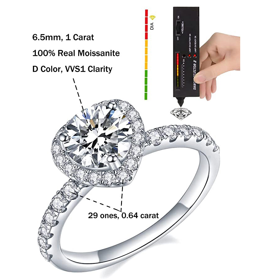 Moissanite Heart-Shaped Halo Engagement Rings for Women 1.64CT