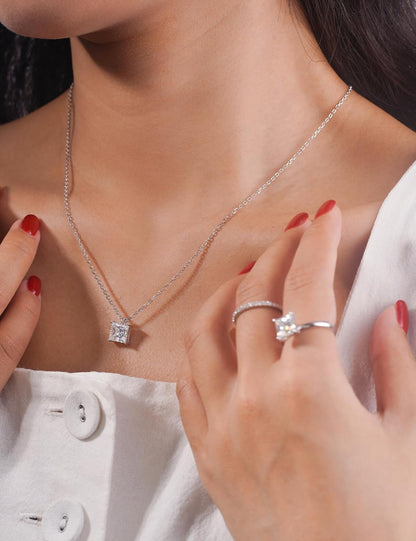BLISSPAVILION 2CT Princess Moissanite Solitaire Pendant Necklaces for Women