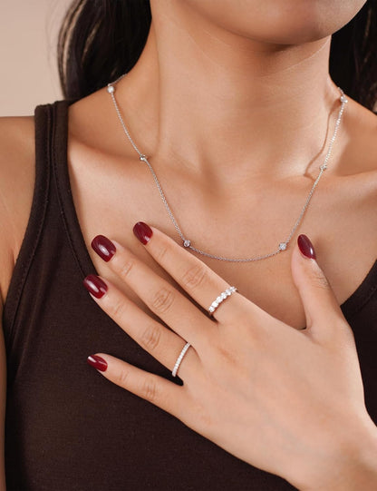 Moissanite Station Necklaces for Women Sterling Silver Dainty Bezel Set Stones 3.0MM